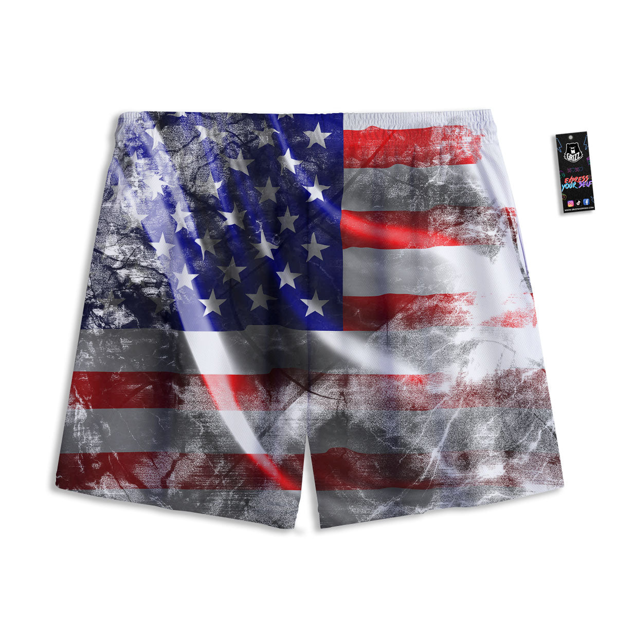 American Flag Grunge Ripped Paper Print Mesh Shorts
