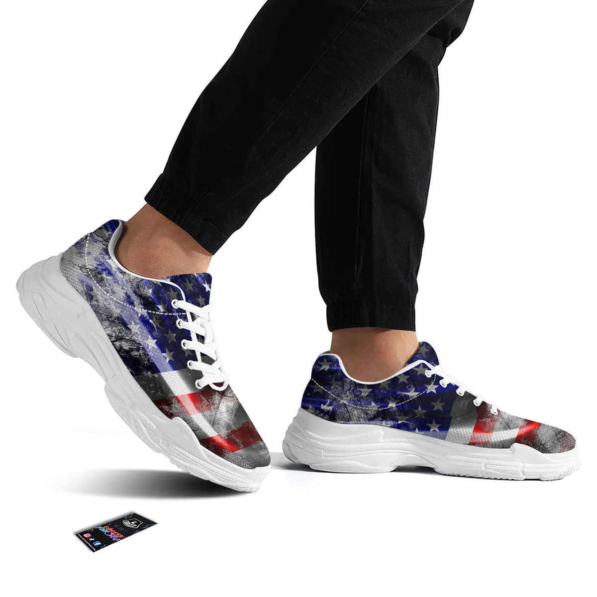 American Flag Grunge Ripped Paper Print White Chunky Shoes-grizzshop