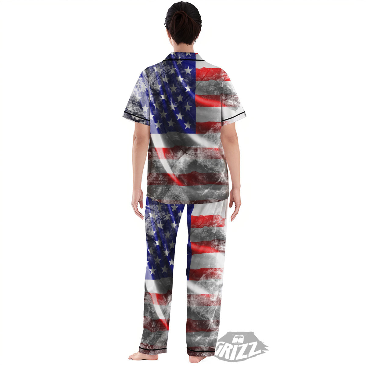 American Flag Grunge Ripped Paper Print Women's Pajamas Set-grizzshop