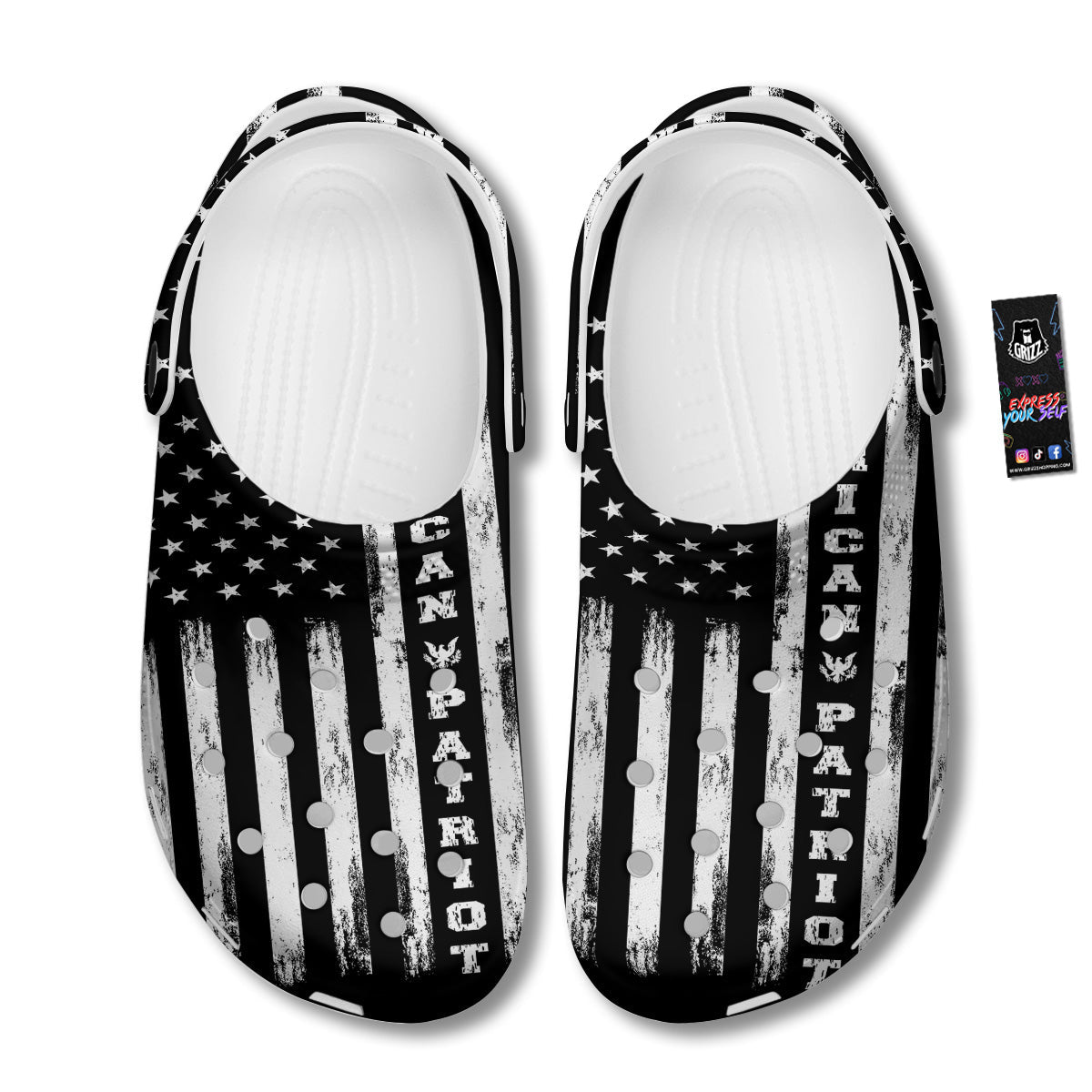 American Flag Grunge White And Black Print Clog-grizzshop
