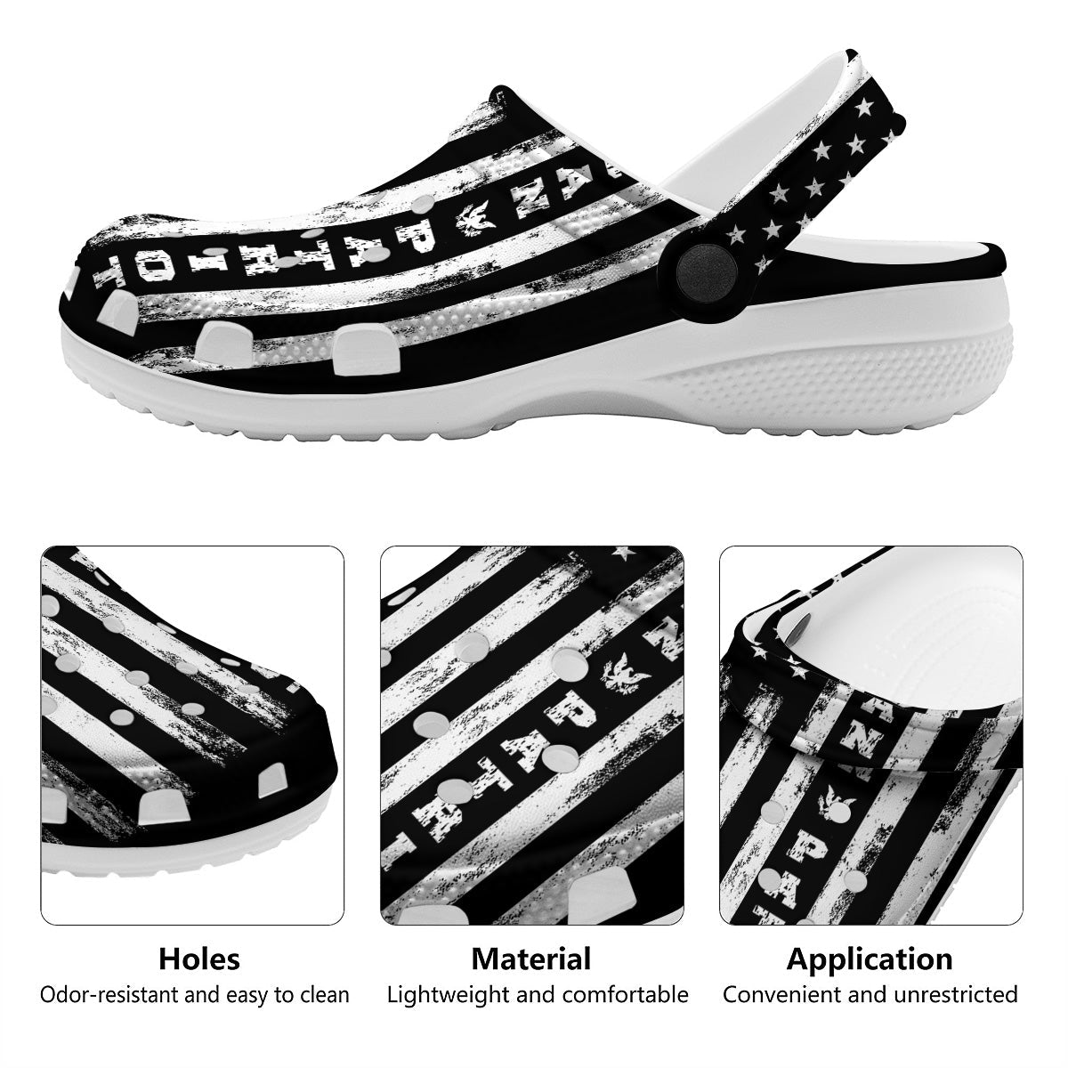 American Flag Grunge White And Black Print Clog-grizzshop