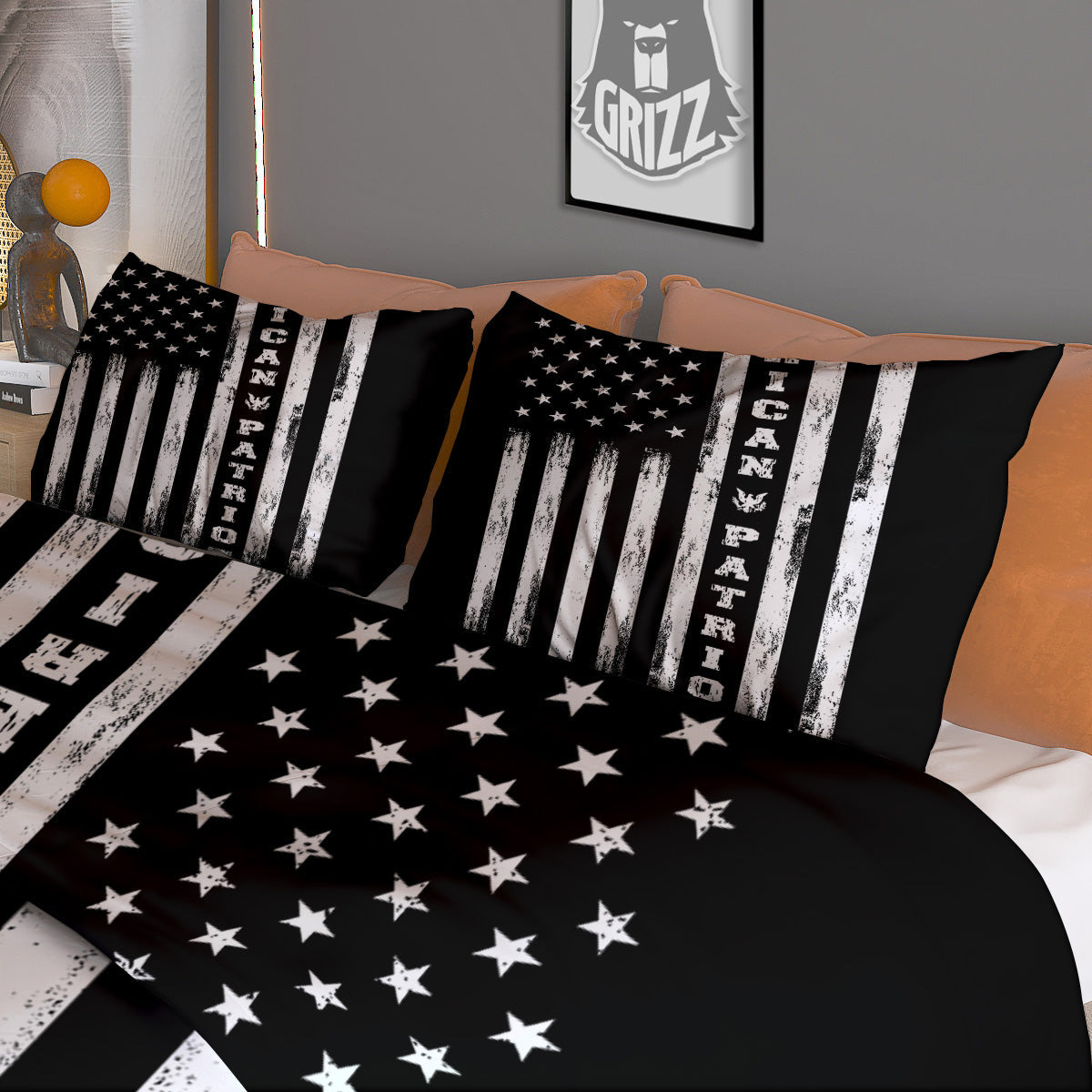 American Flag Grunge White And Black Print Duvet Cover Bedding Set