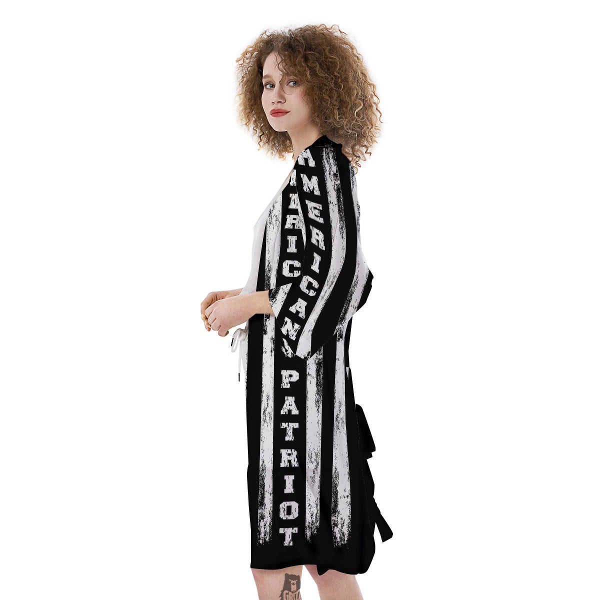 American Flag Grunge White And Black Print Kimono-grizzshop