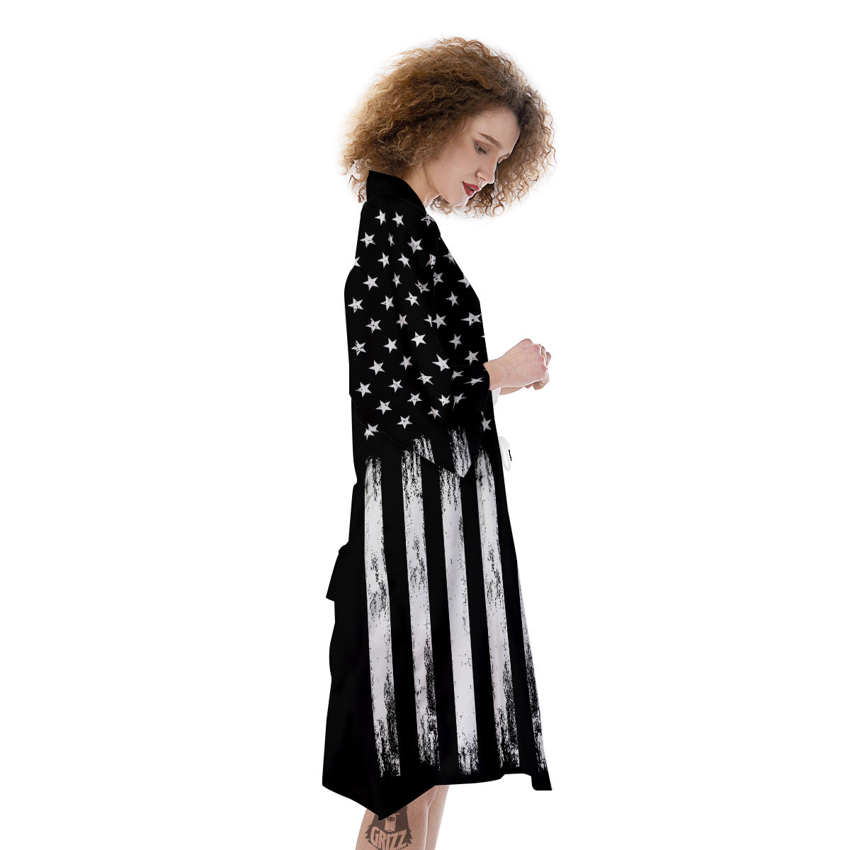 American Flag Grunge White And Black Print Kimono-grizzshop