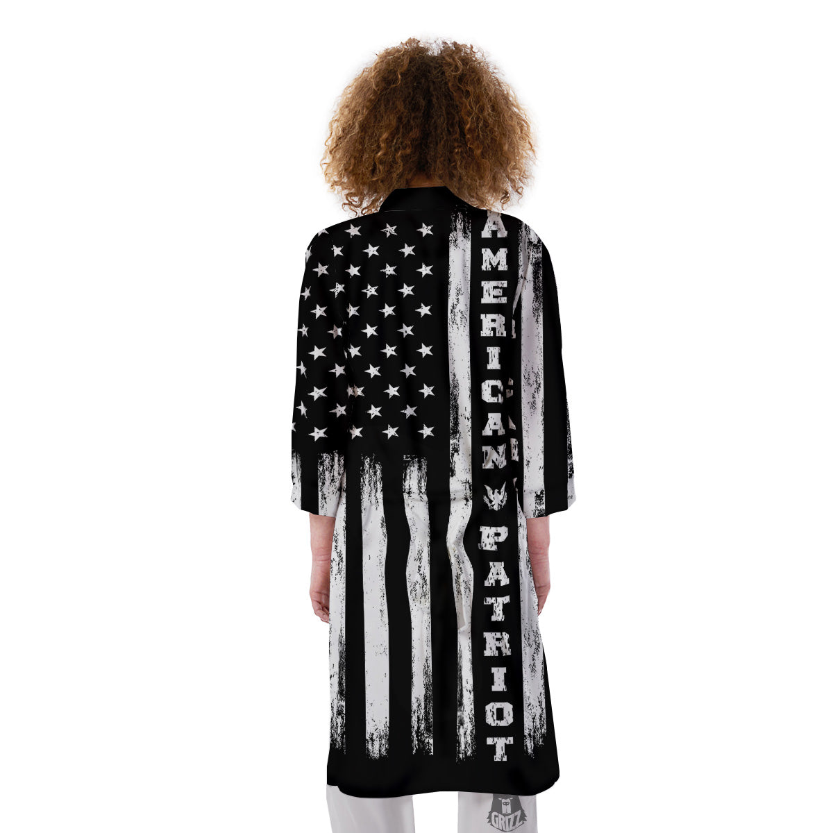 American Flag Grunge White And Black Print Kimono-grizzshop