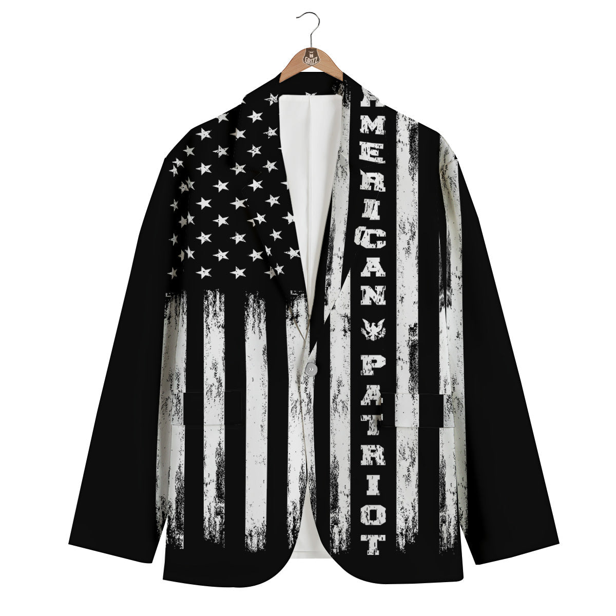 American Flag Grunge White And Black Print Men's Blazer-grizzshop