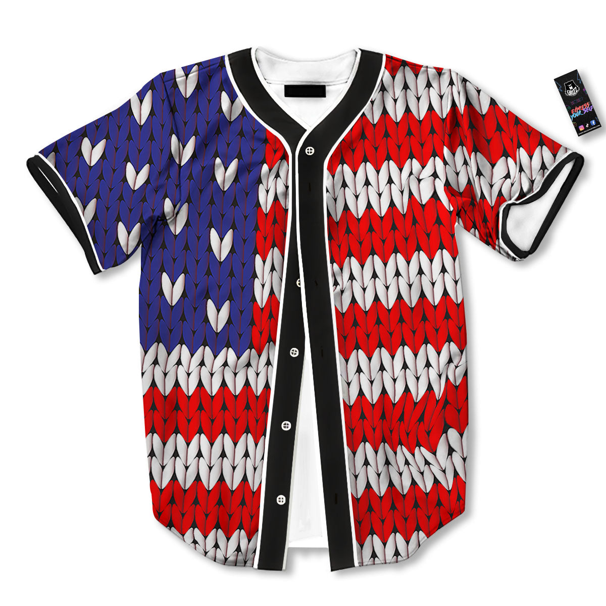 American Flag Knitted Print Baseball Jersey-grizzshop