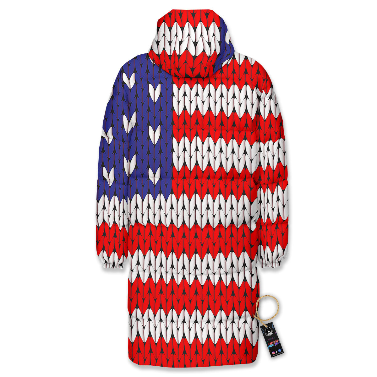 American Flag Knitted Print Long Down Jacket-grizzshop