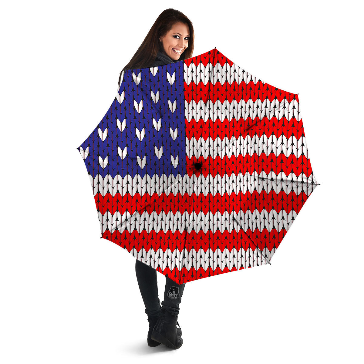American Flag Knitted Print Umbrella-grizzshop