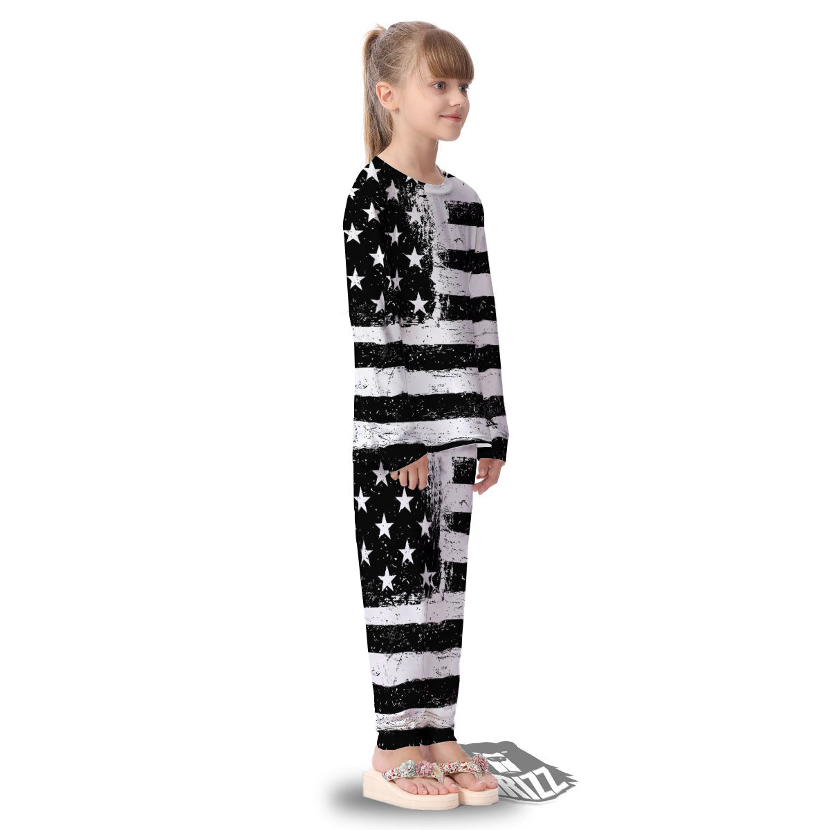 American Flag Monochrome Grunge Print Kid's Pajamas-grizzshop