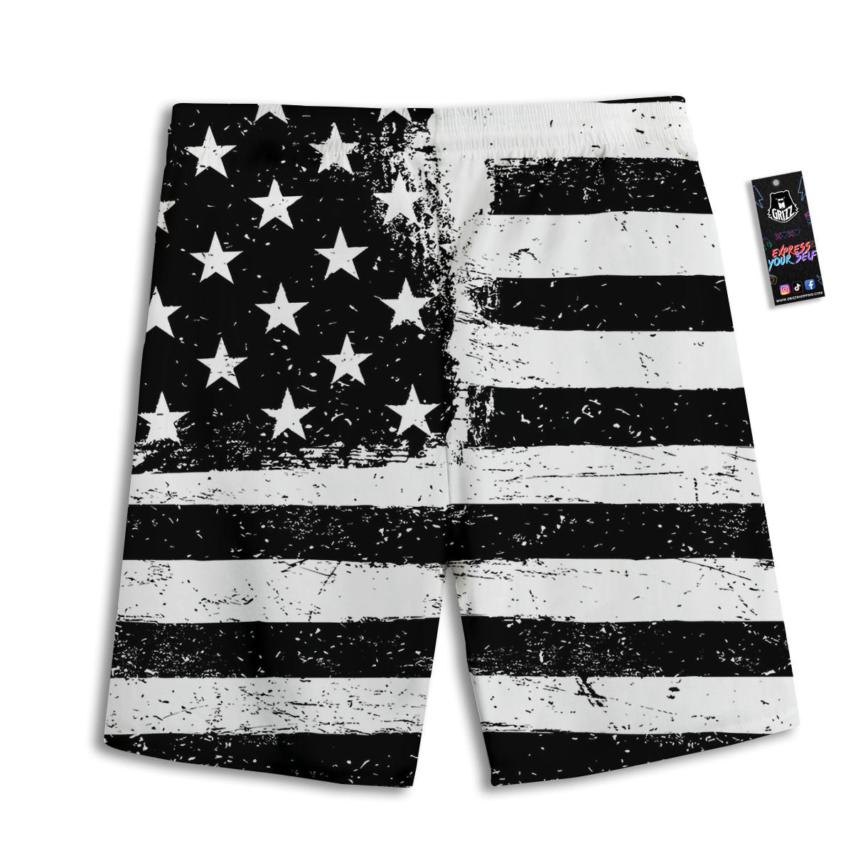 American Flag Monochrome Grunge Print Men's Athletic Shorts