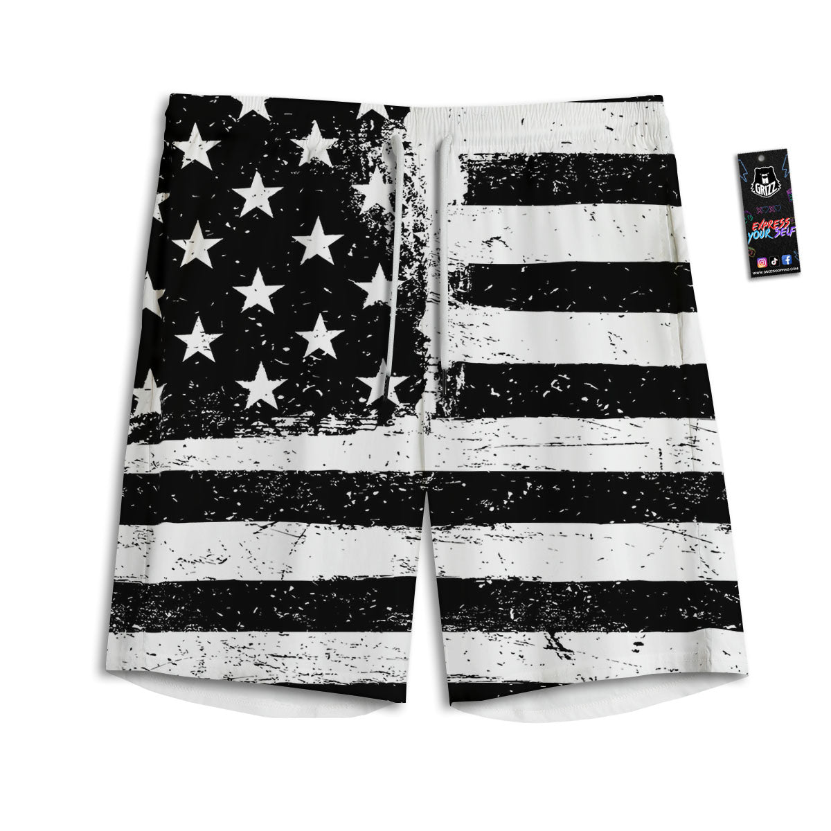 American Flag Monochrome Grunge Print Men's Athletic Shorts