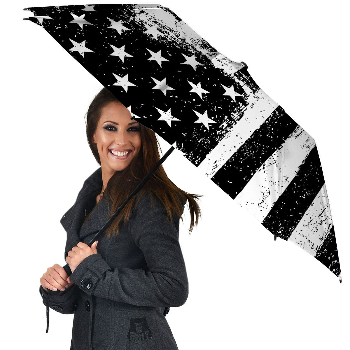 American Flag Monochrome Grunge Print Umbrella-grizzshop