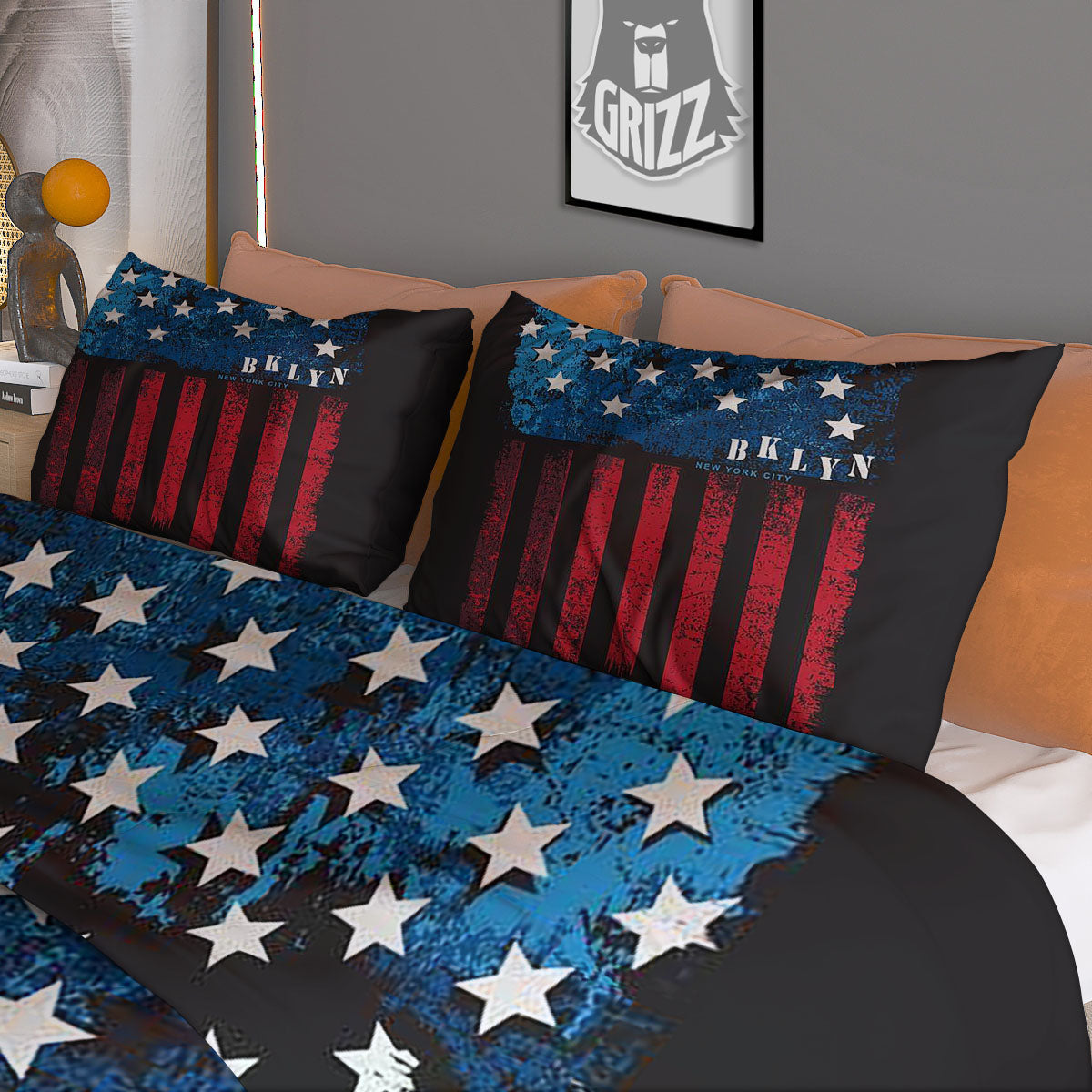 American Flag Vintage Print Duvet Cover Bedding Set