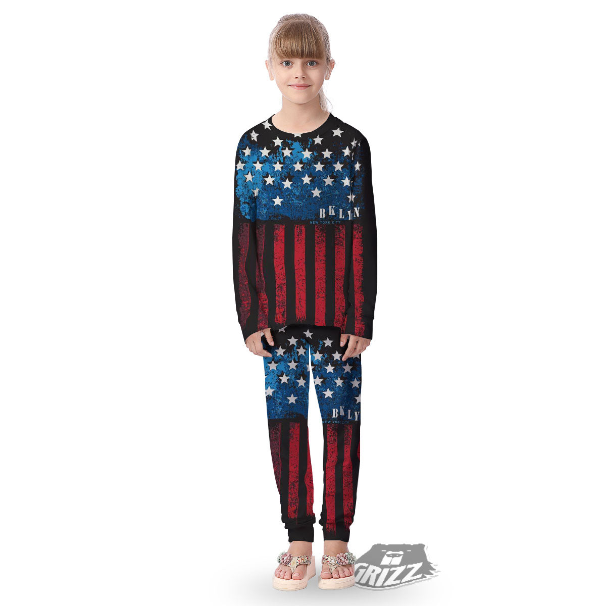American Flag Vintage Print Kid's Pajamas-grizzshop