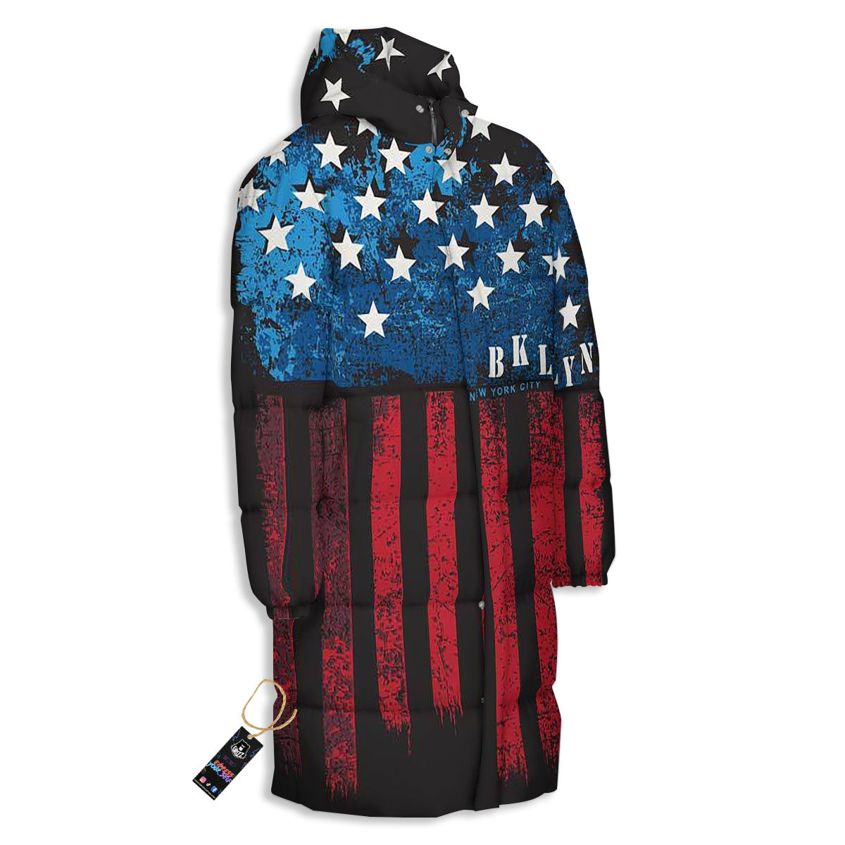 American Flag Vintage Print Long Down Jacket-grizzshop