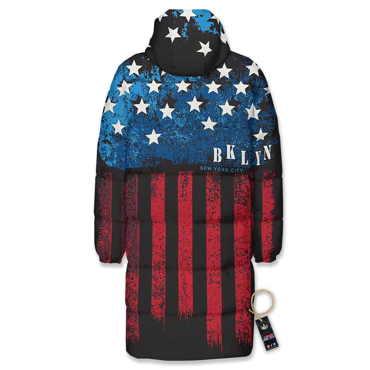 American Flag Vintage Print Long Down Jacket-grizzshop
