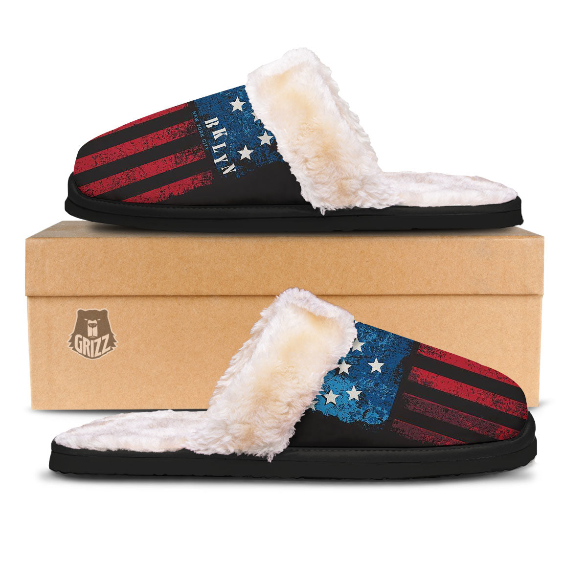 American Flag Vintage Print Slippers-grizzshop