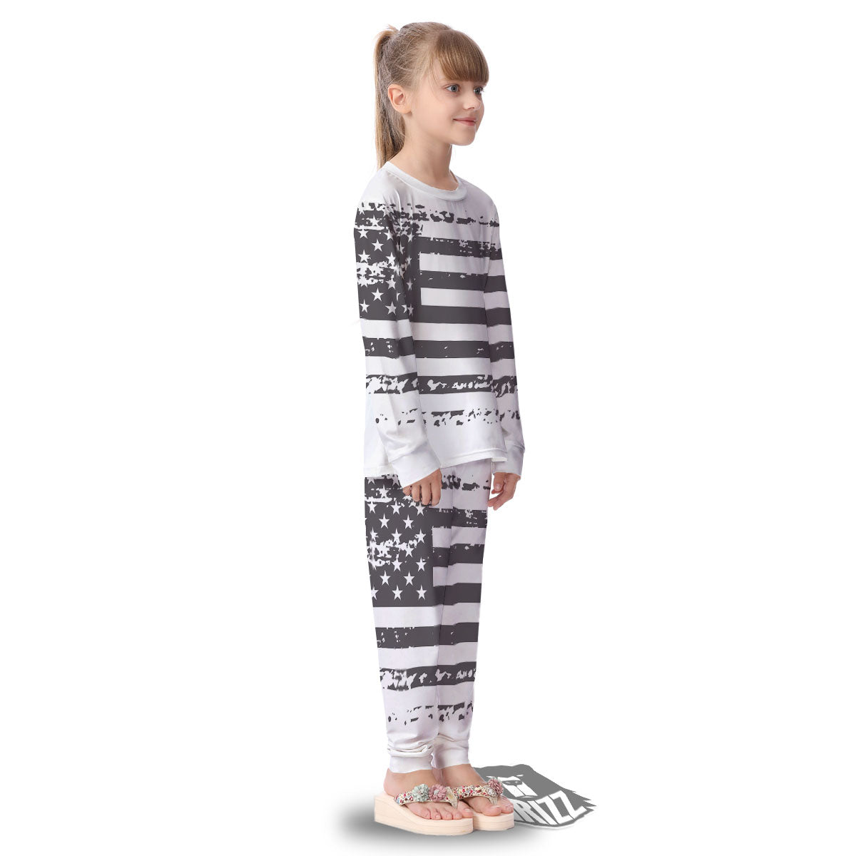 American Flag White And Black Print Kid's Pajamas-grizzshop