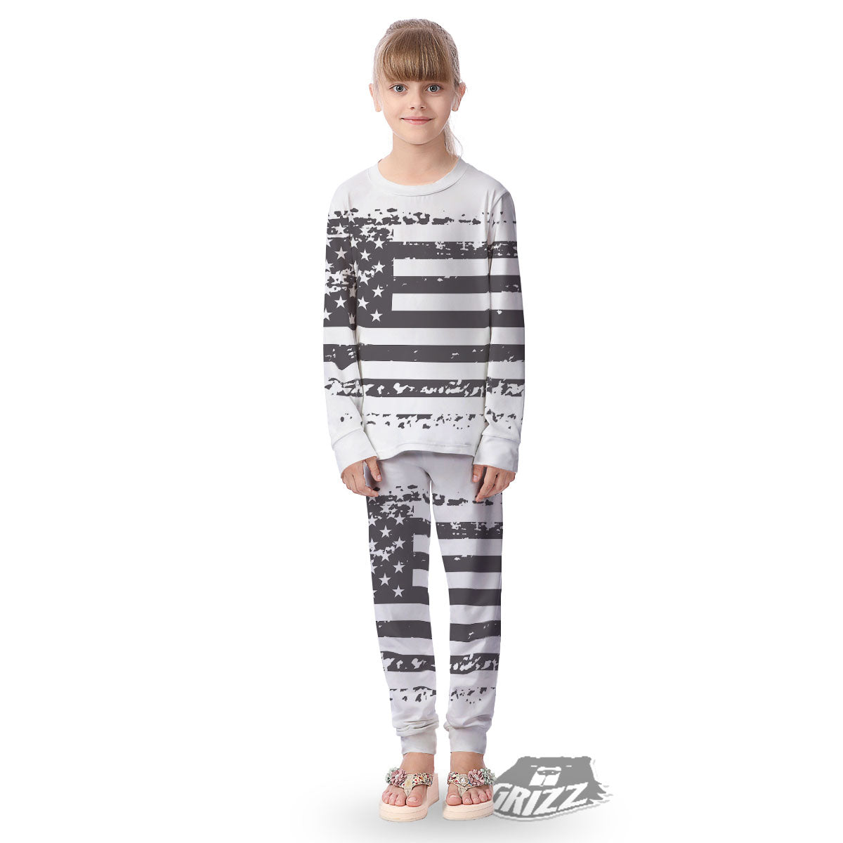 American Flag White And Black Print Kid's Pajamas-grizzshop
