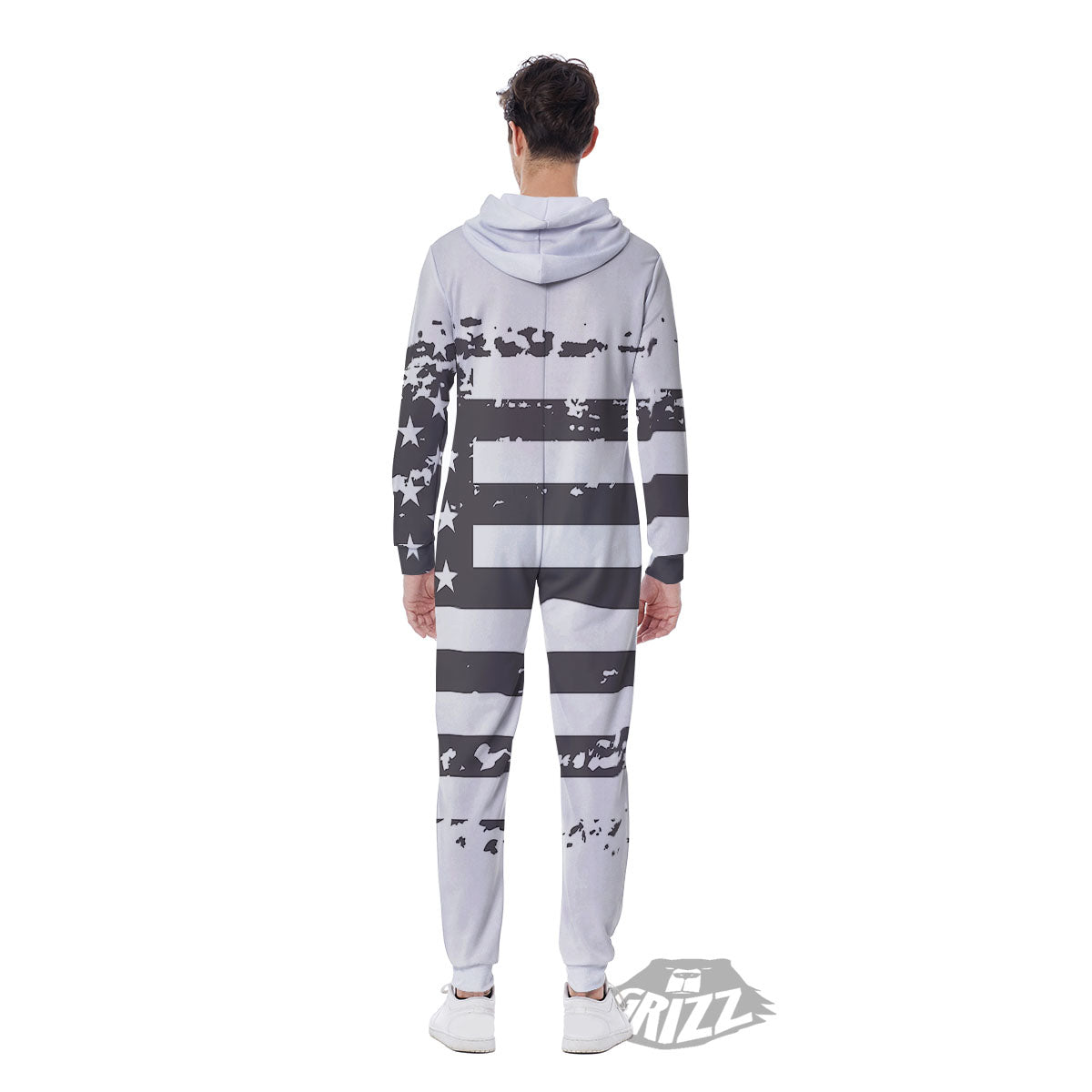 American Flag White And Black Print Men's Jumpsuit-grizzshop