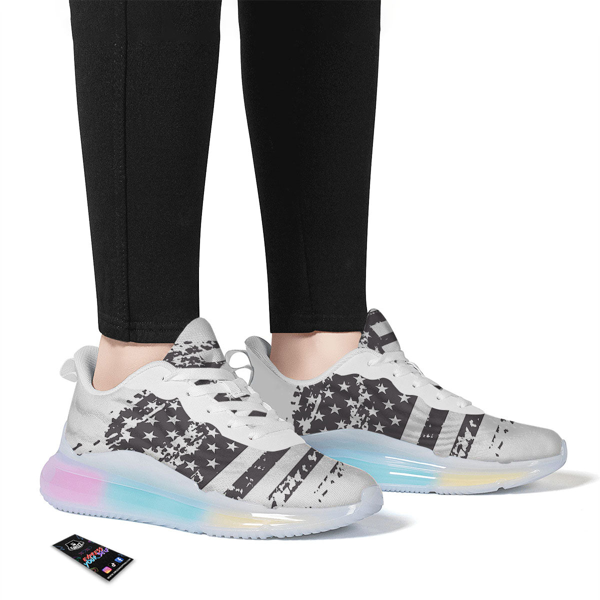 American Flag White And Black Print Running Sneakers-grizzshop