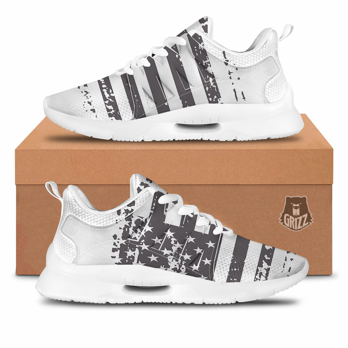 American Flag White And Black Print Tennis Shoes-grizzshop