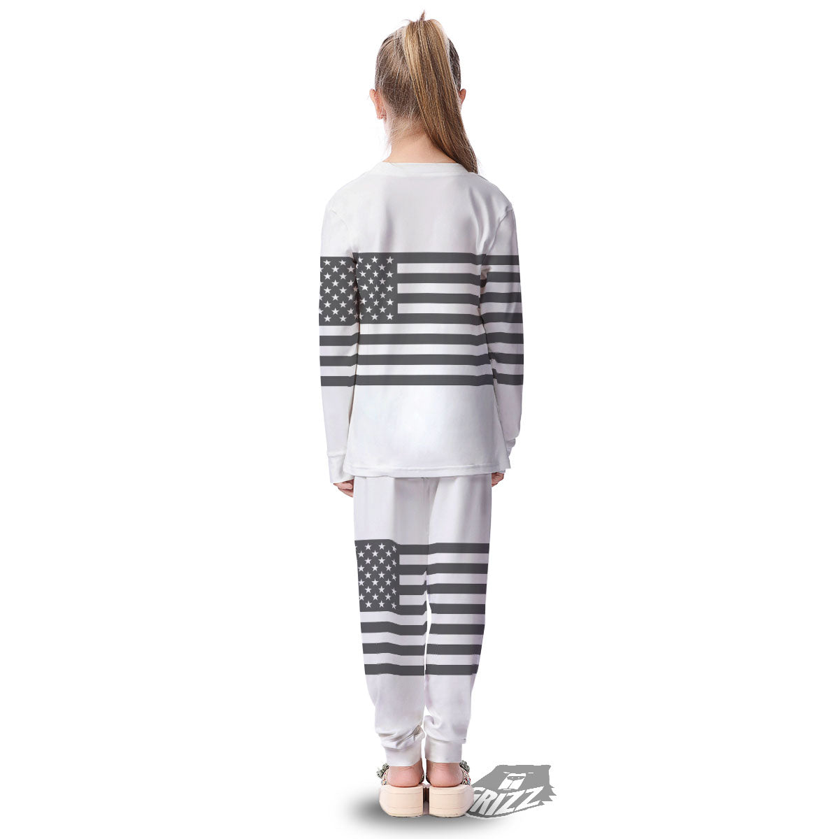 American Flag White And Grey Print Kid's Pajamas-grizzshop