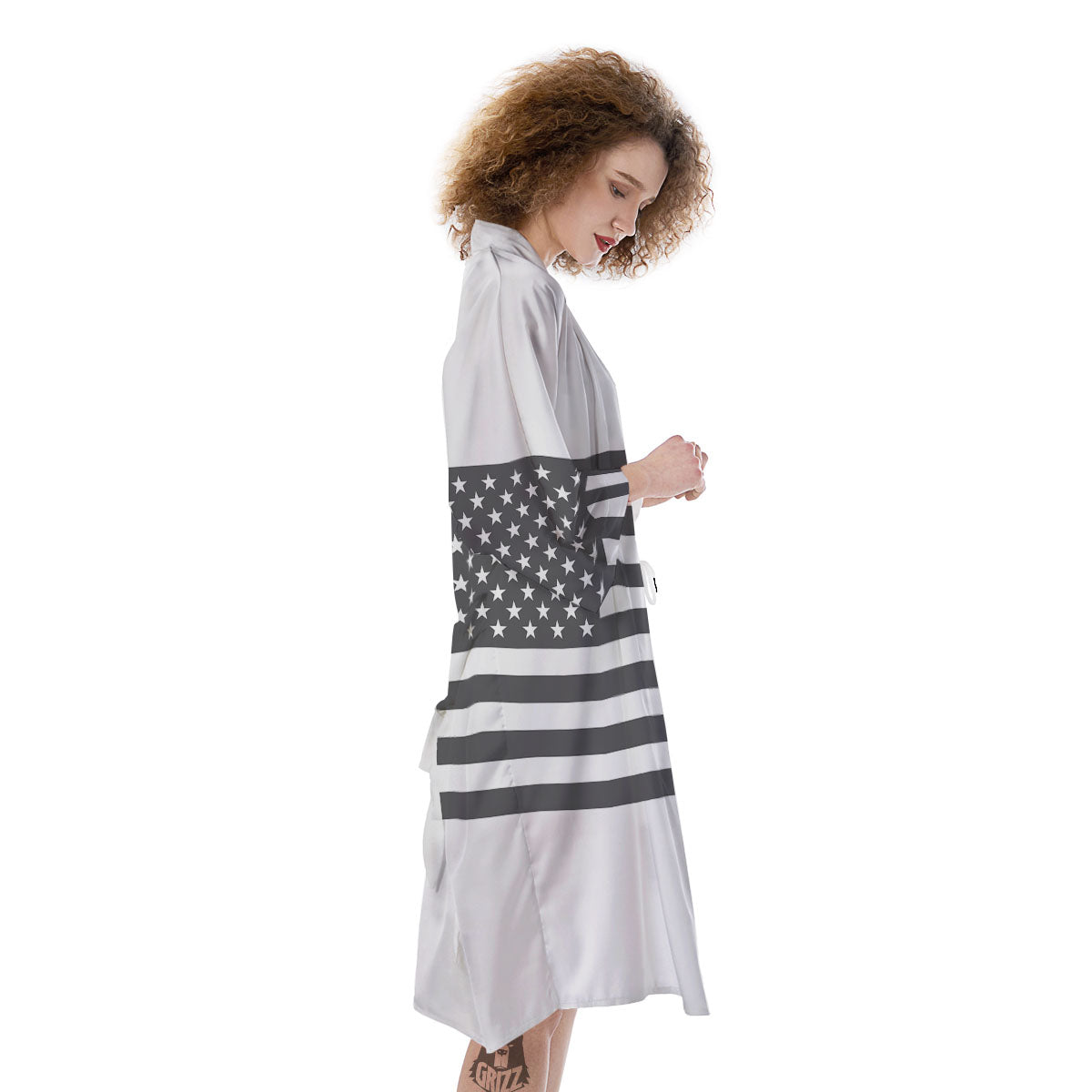 American Flag White And Grey Print Kimono-grizzshop