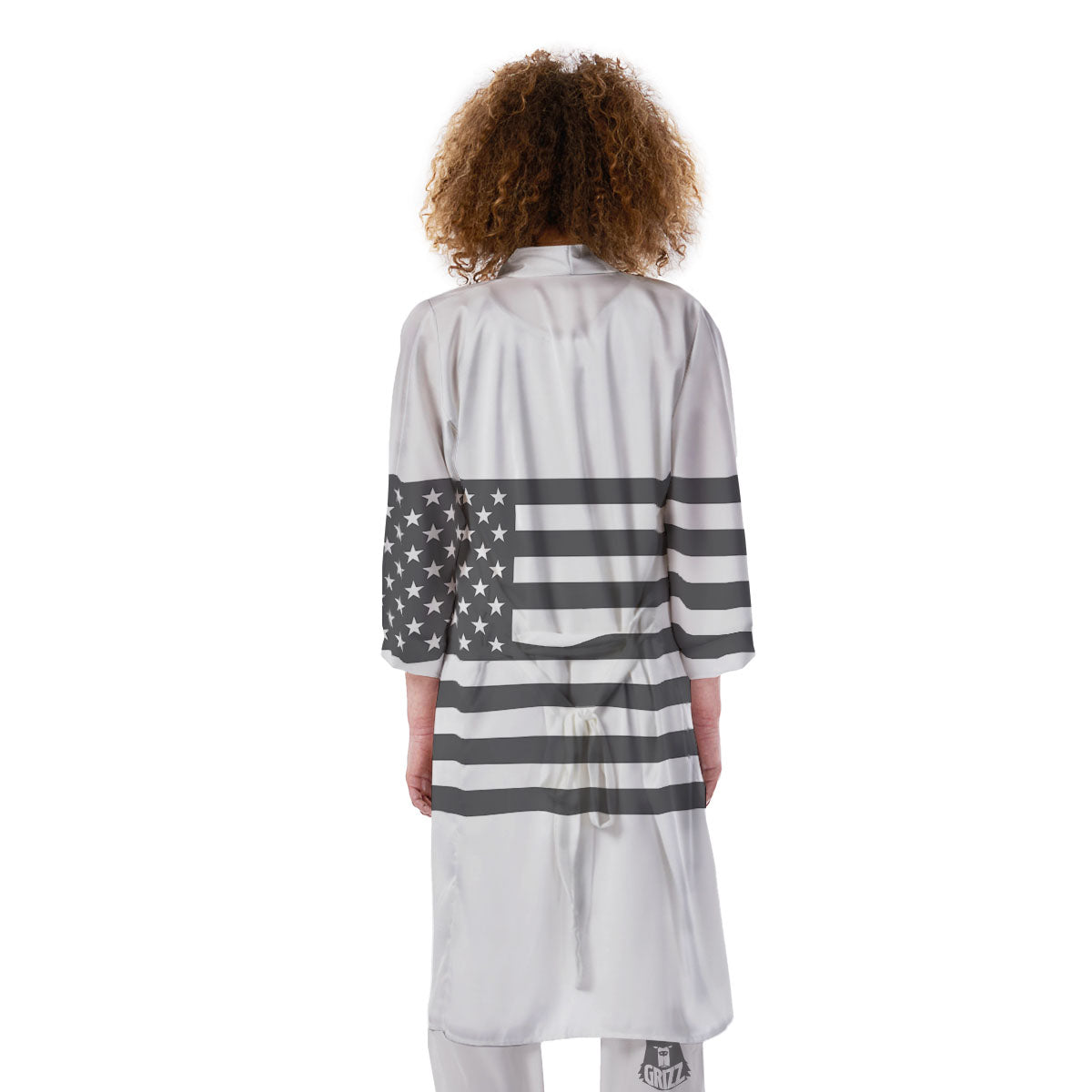 American Flag White And Grey Print Kimono-grizzshop