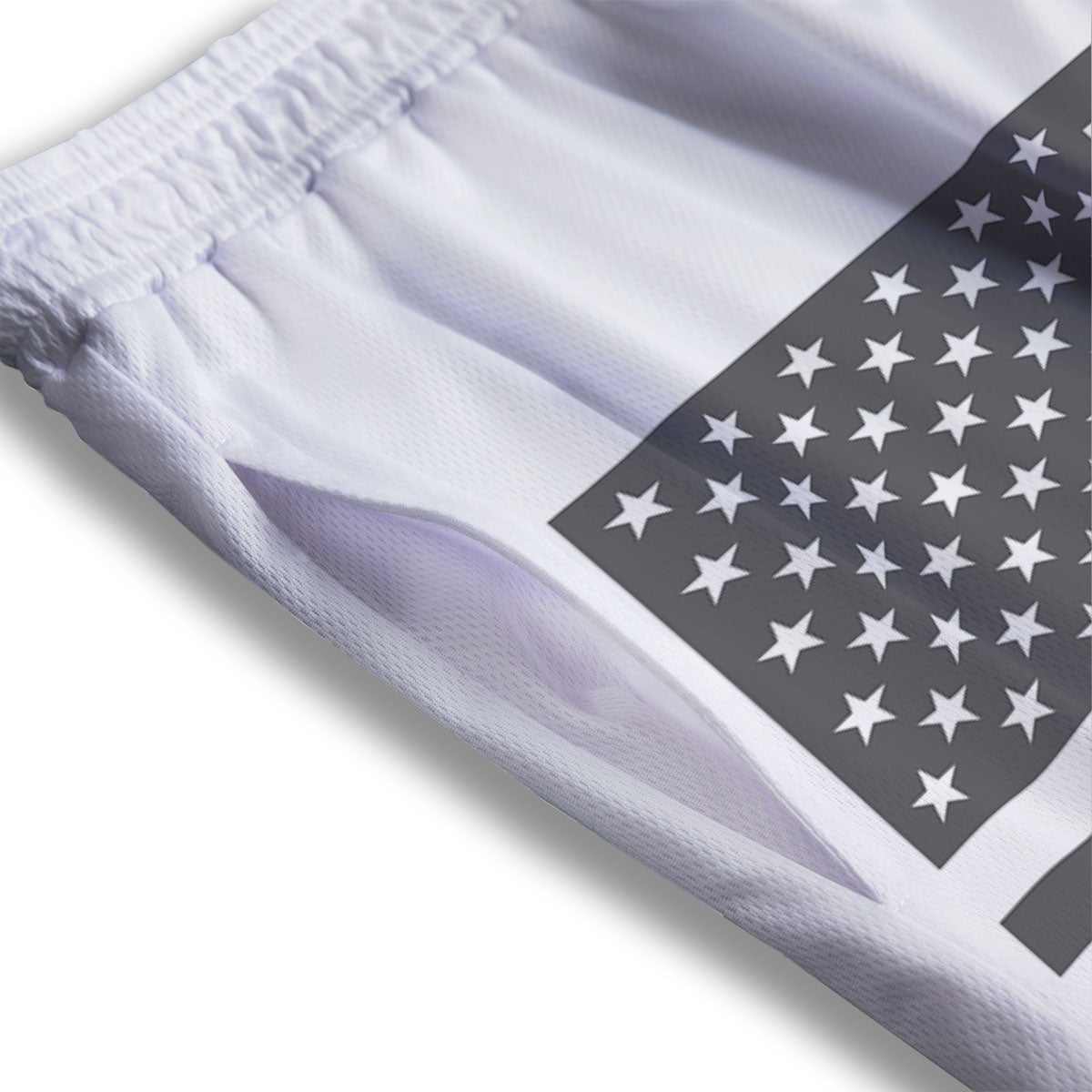 American Flag White And Grey Print Mesh Shorts