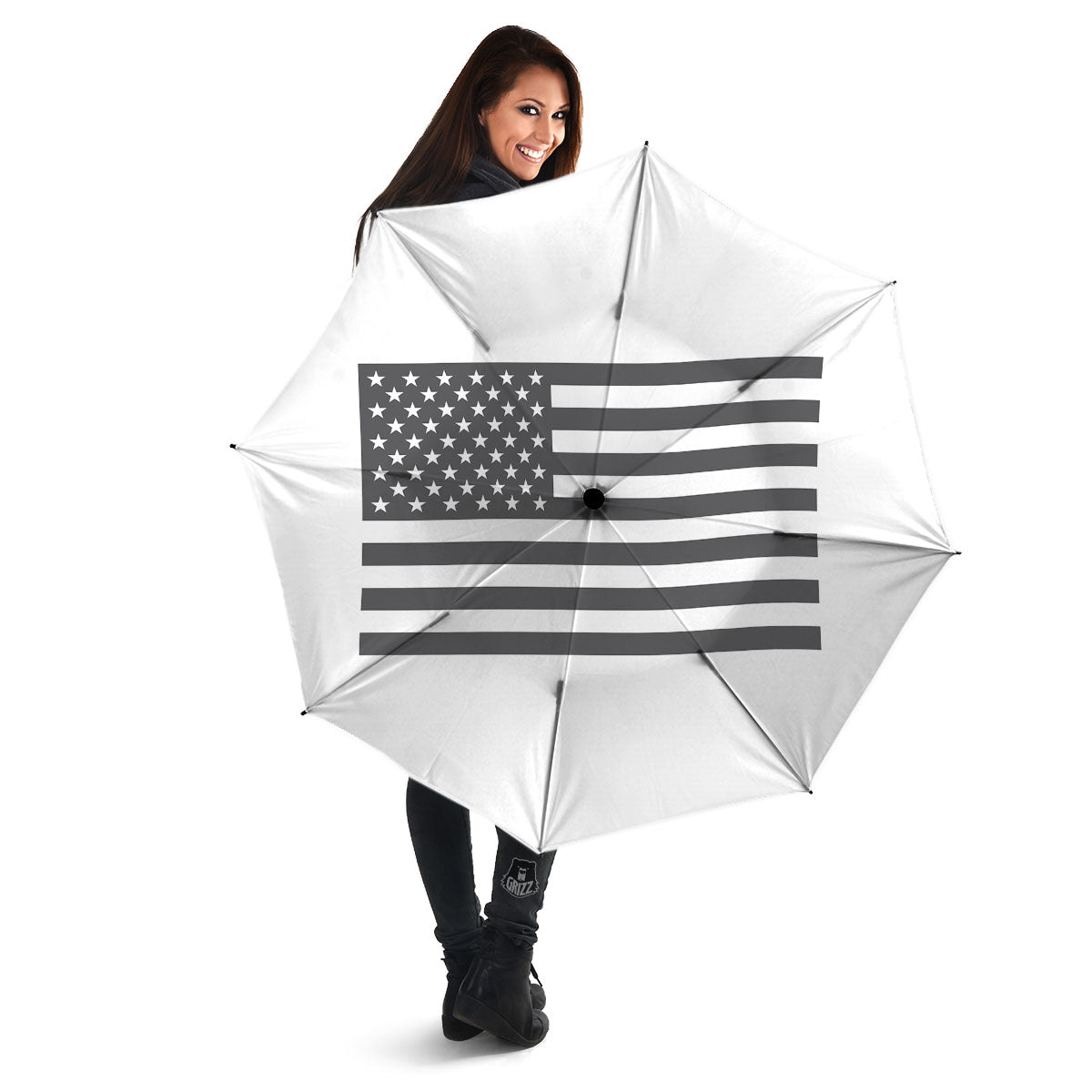 American Flag White And Grey Print Umbrella-grizzshop