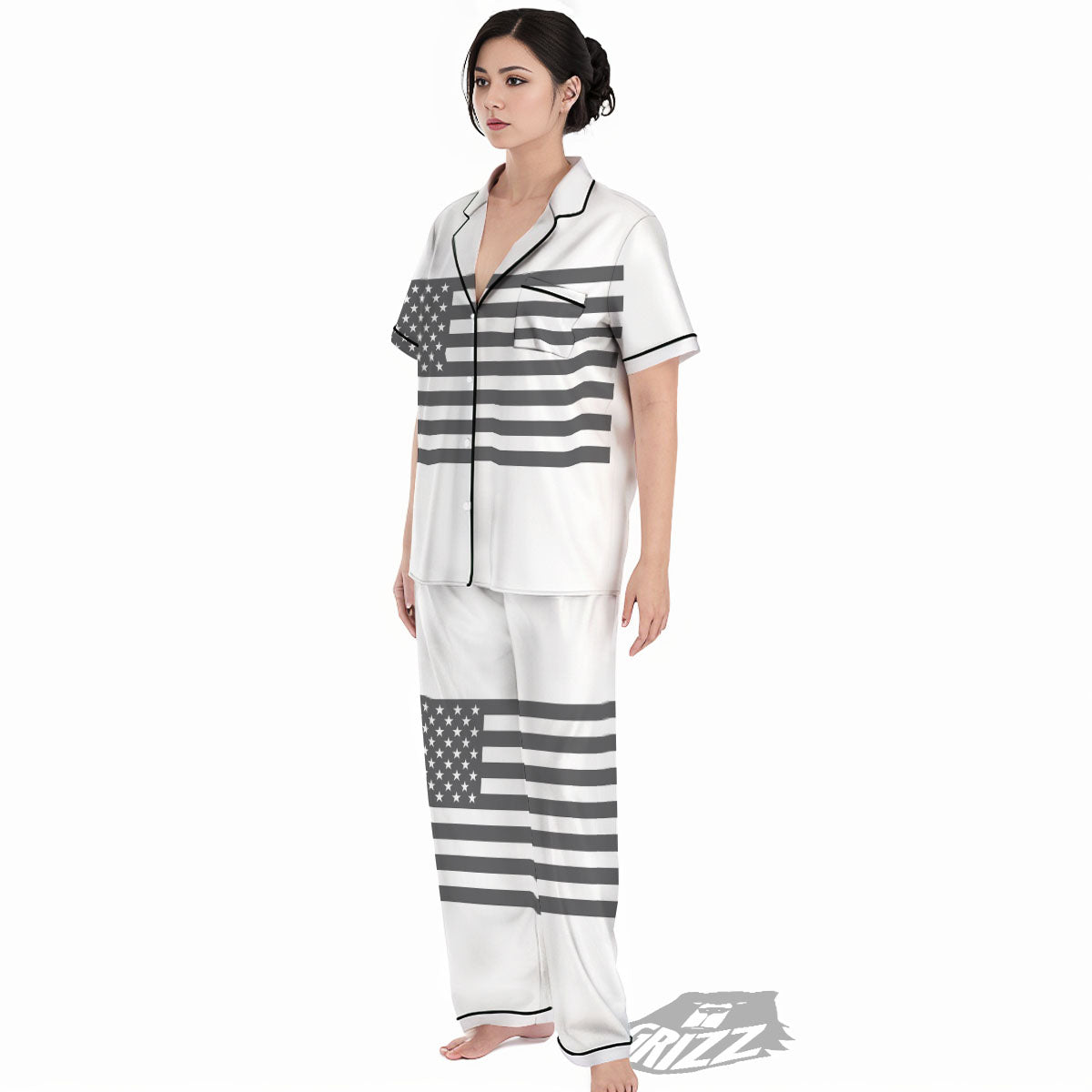 American Flag White And Grey Print Women's Pajamas Set-grizzshop