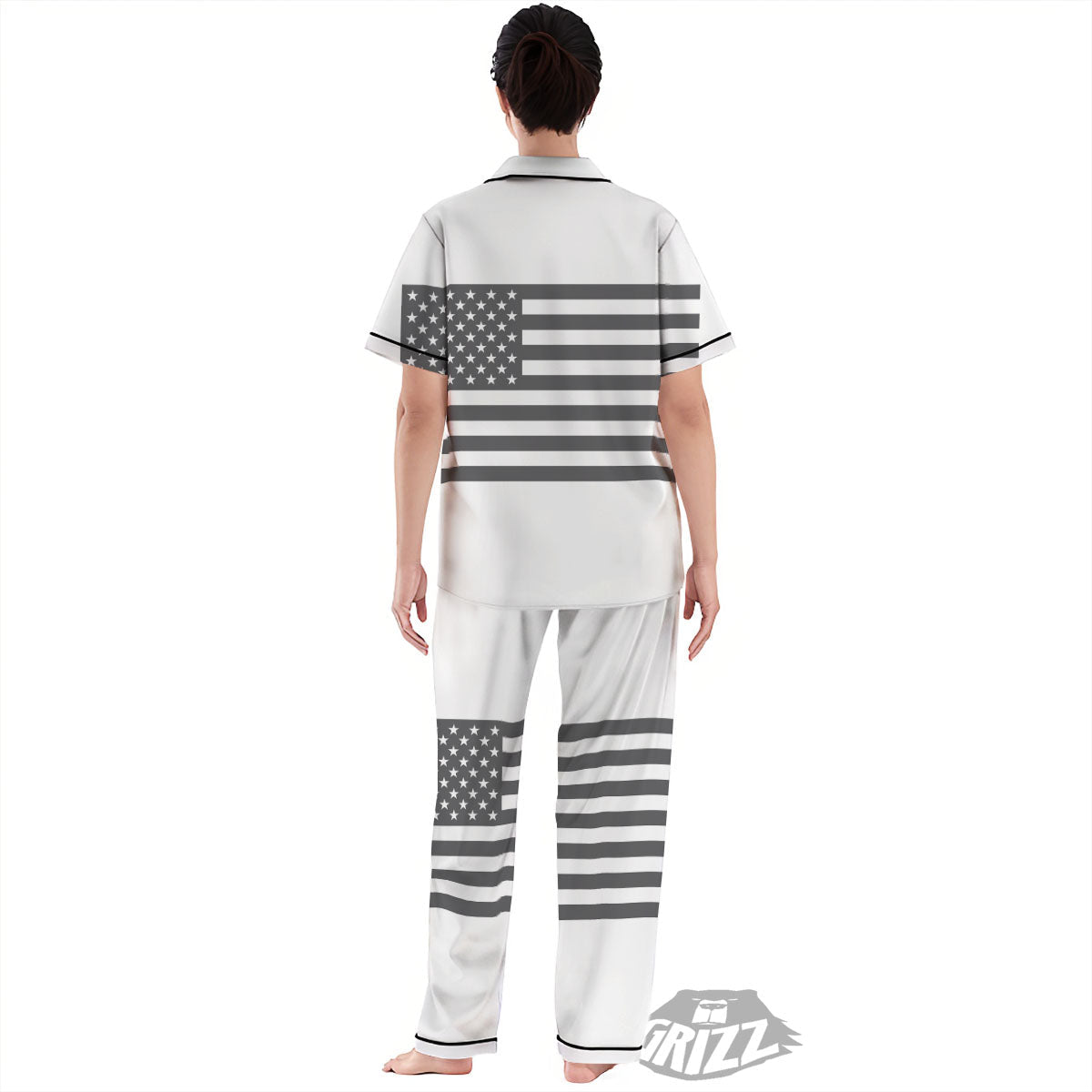 American Flag White And Grey Print Women's Pajamas Set-grizzshop