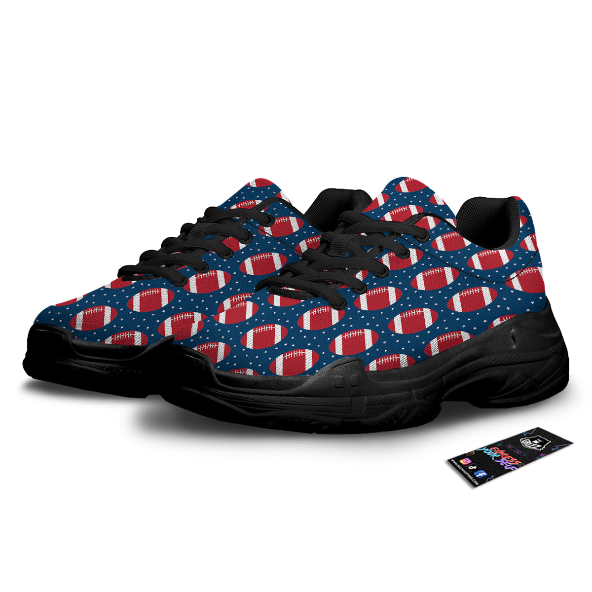 American Football Ball Print Pattern Black Chunky Shoes-grizzshop