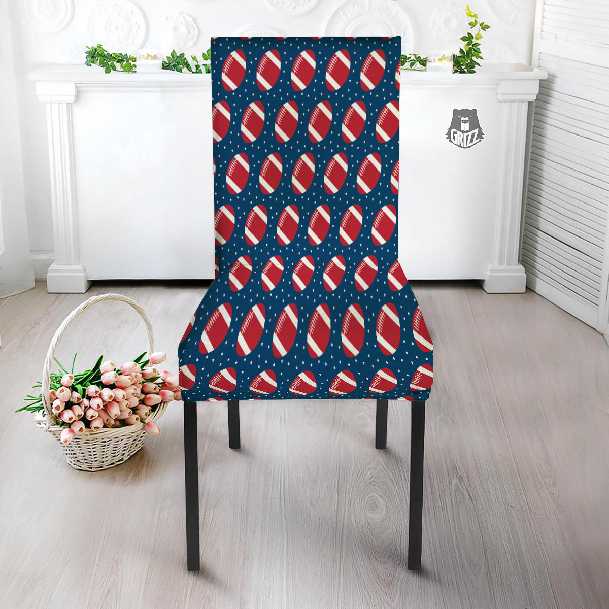 American Football Ball Print Pattern Dining Chair Slipcover-grizzshop