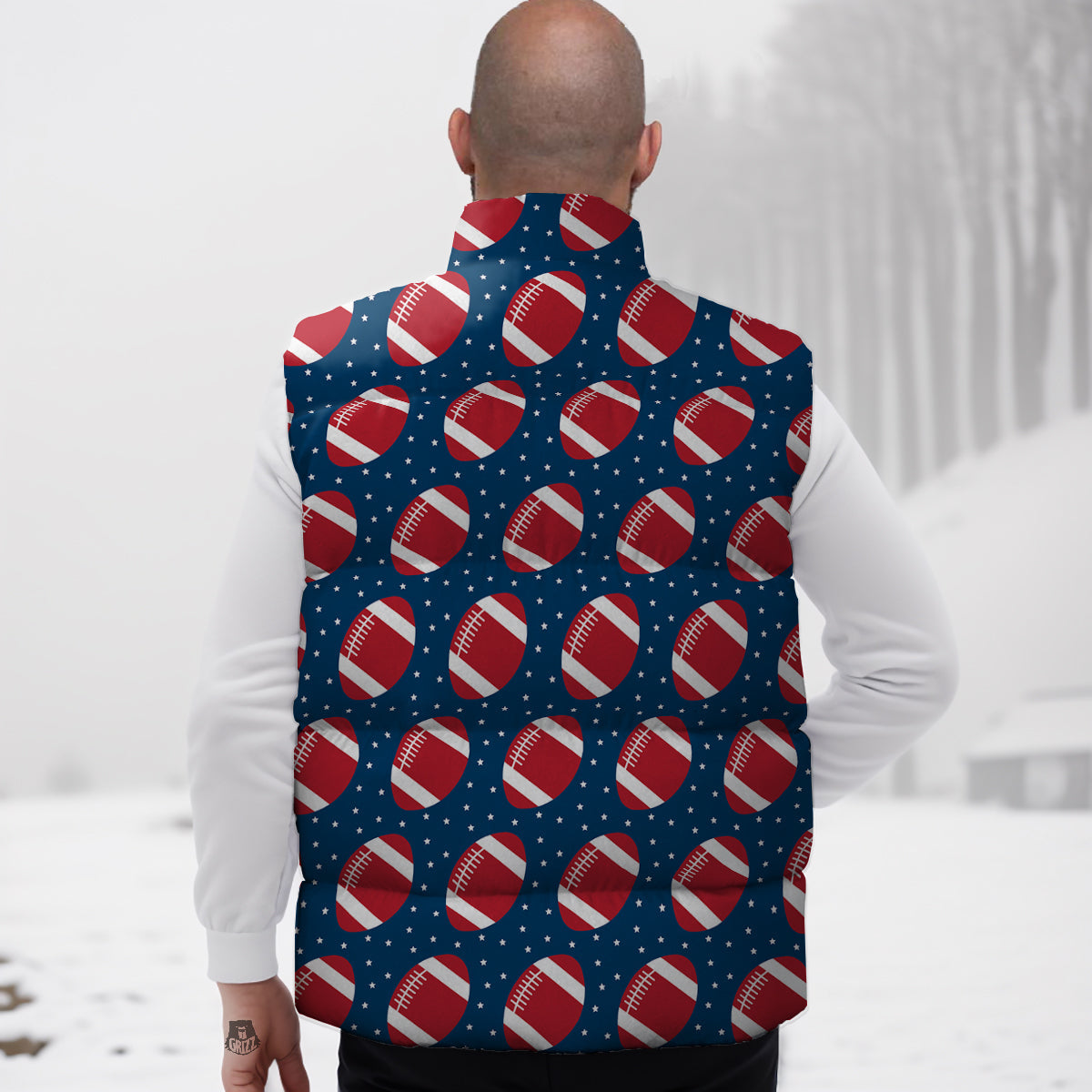 American Football Ball Print Pattern Down Vest