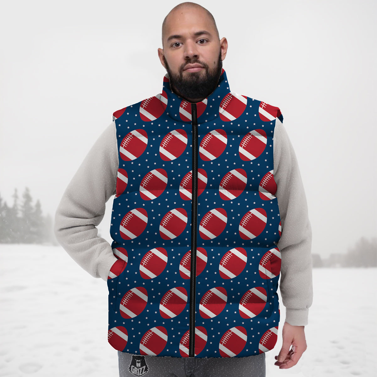 American Football Ball Print Pattern Down Vest
