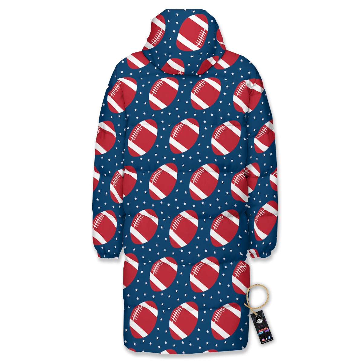 American Football Ball Print Pattern Long Down Jacket-grizzshop