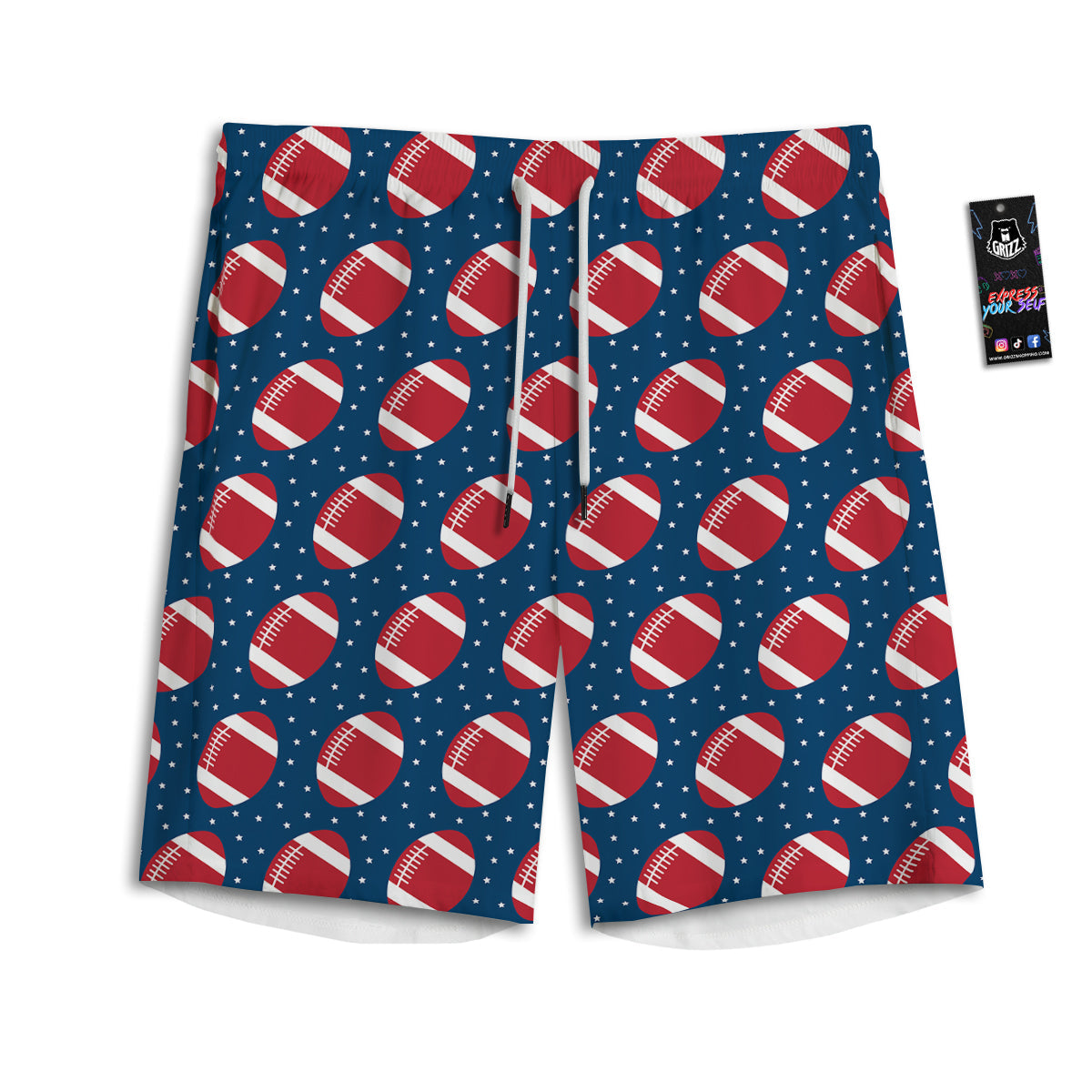 American Football Ball Print Pattern Men's Athletic Shorts