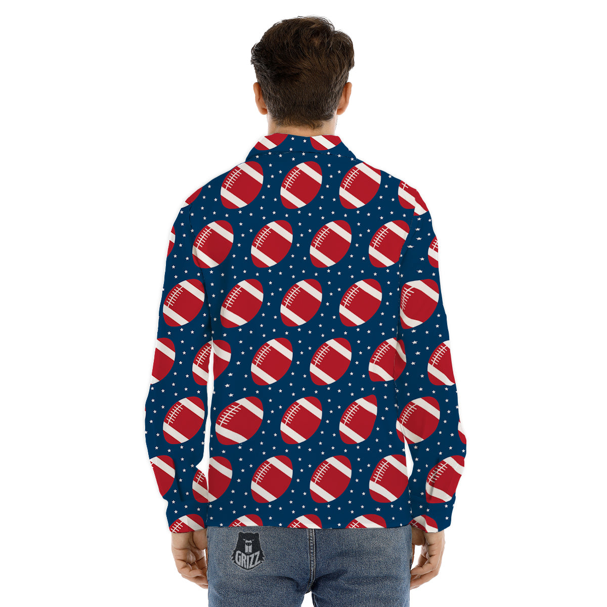 American Football Ball Print Pattern Men's Dress Shirts-grizzshop