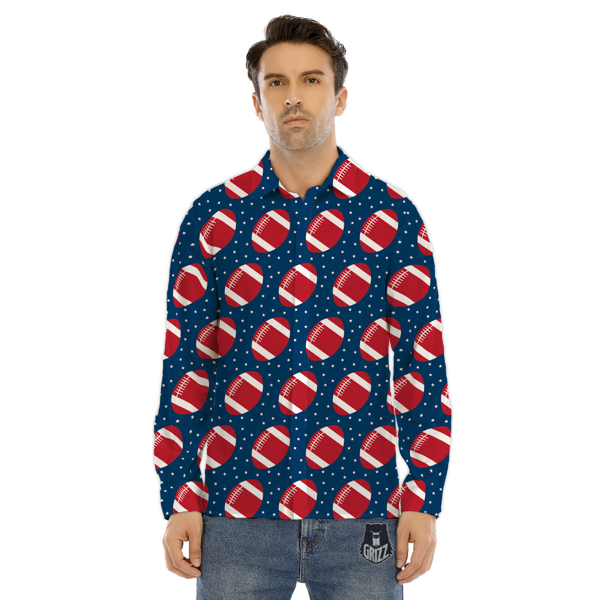 American Football Ball Print Pattern Men's Dress Shirts-grizzshop