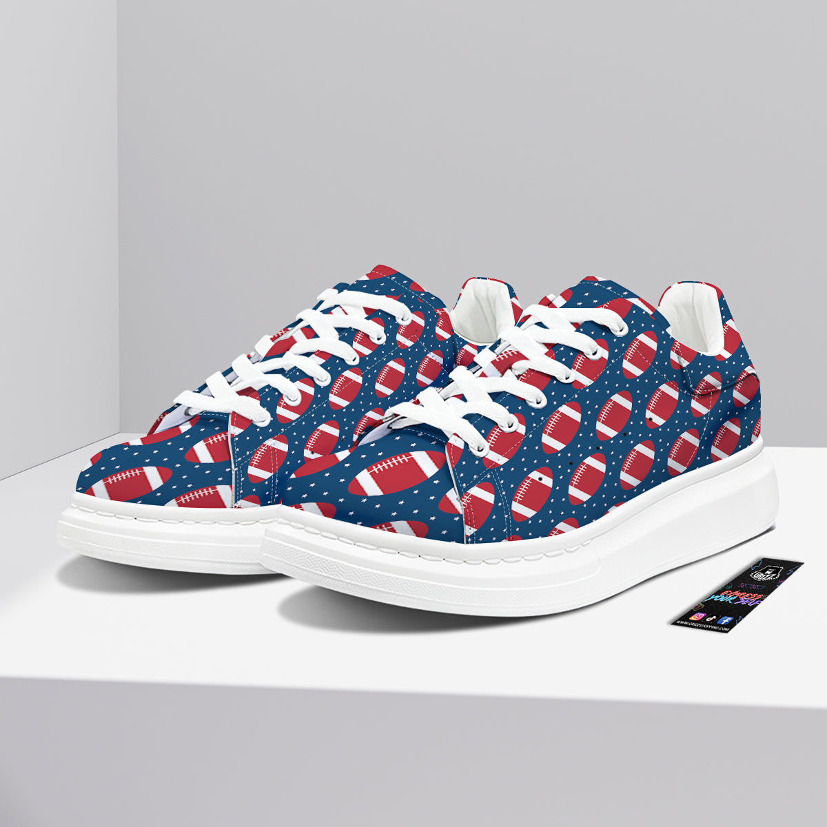 American Football Ball Print Pattern Platform Shoes-grizzshop