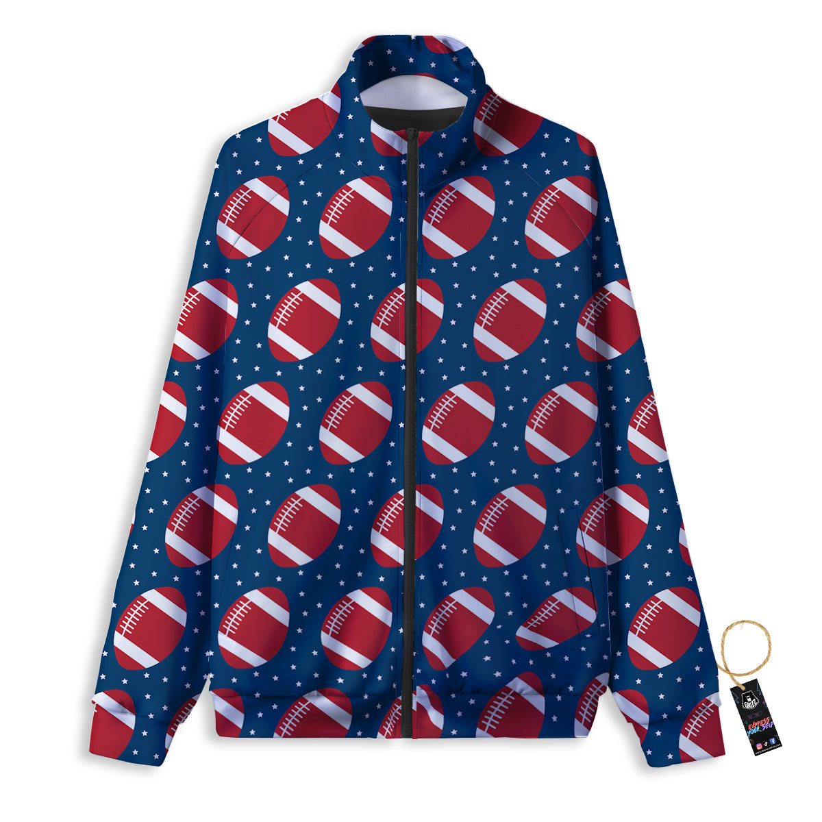 American Football Ball Print Pattern Track Jacket-grizzshop