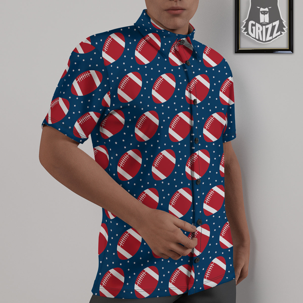 American Football Ball Print Pattern Untucked Shirts-grizzshop