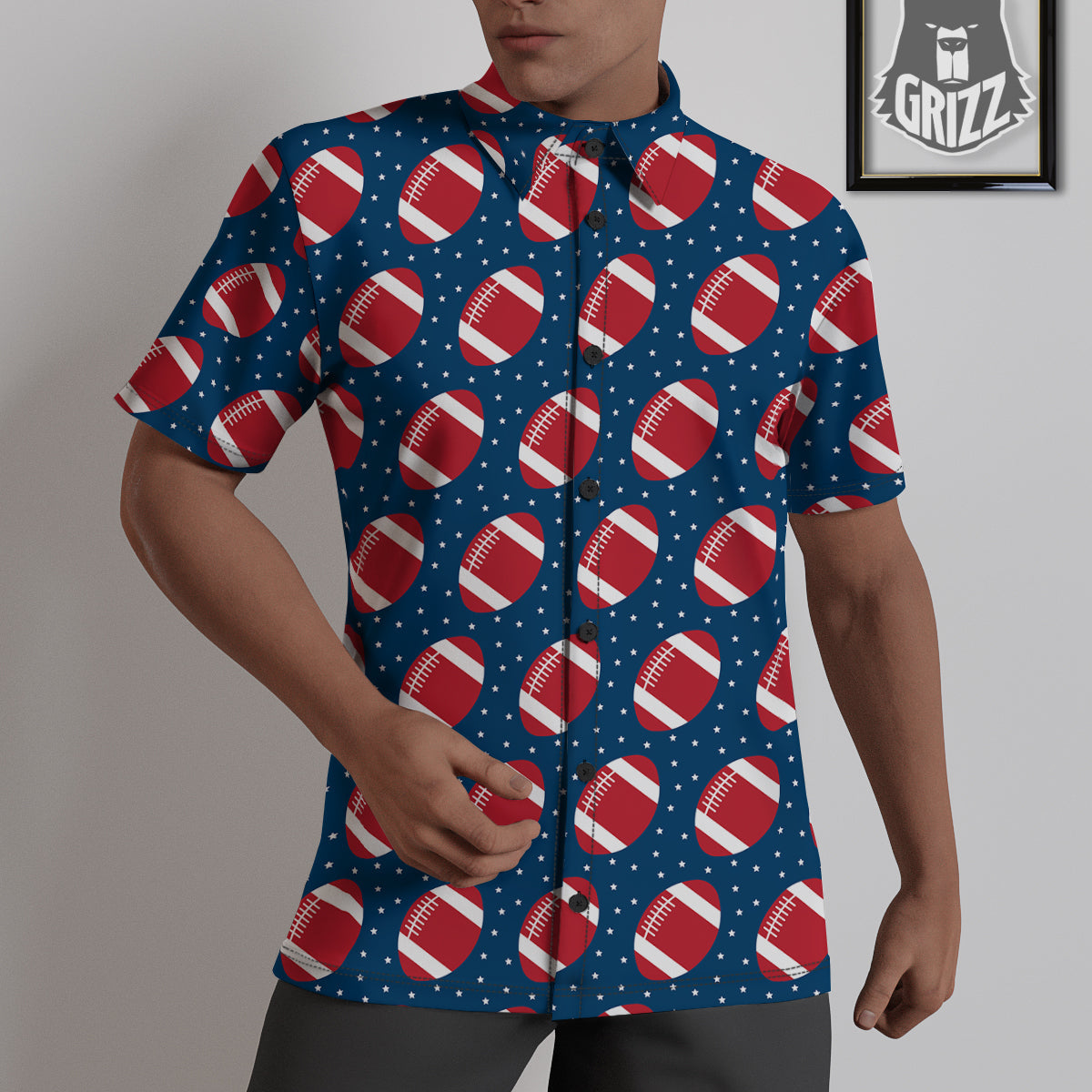 American Football Ball Print Pattern Untucked Shirts-grizzshop