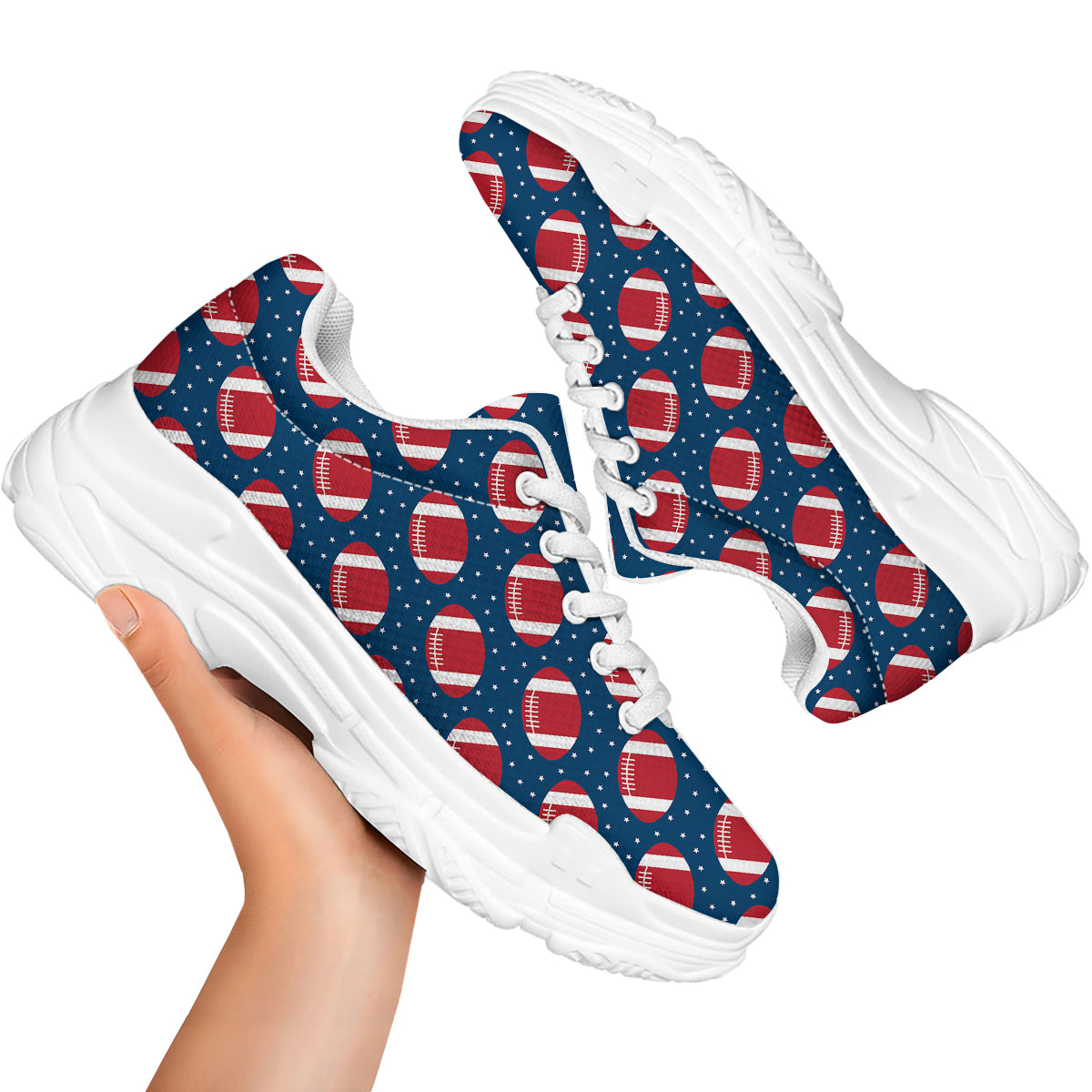 American Football Ball Print Pattern White Chunky Shoes-grizzshop