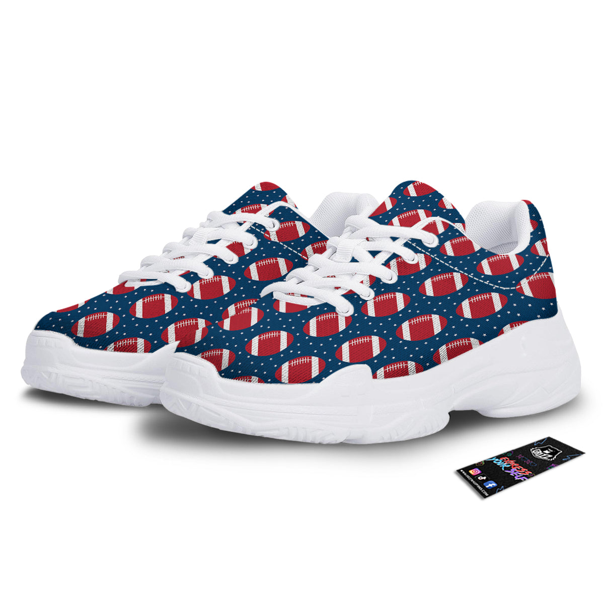 American Football Ball Print Pattern White Chunky Shoes-grizzshop