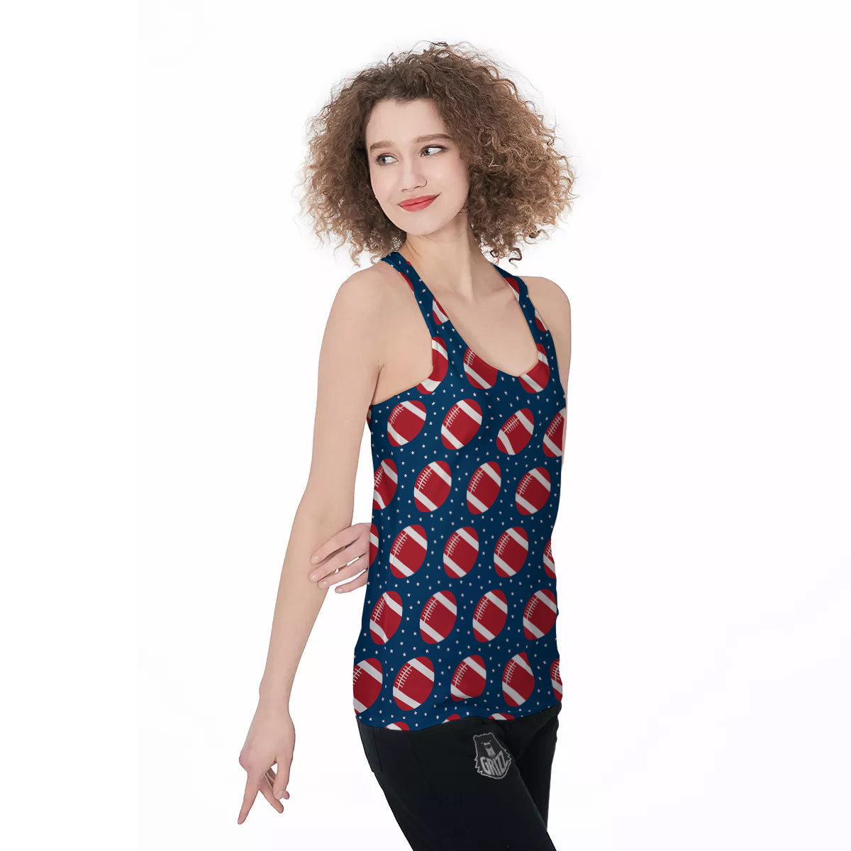 American Football Ball Print Pattern Women's Racerback Tank Top-grizzshop