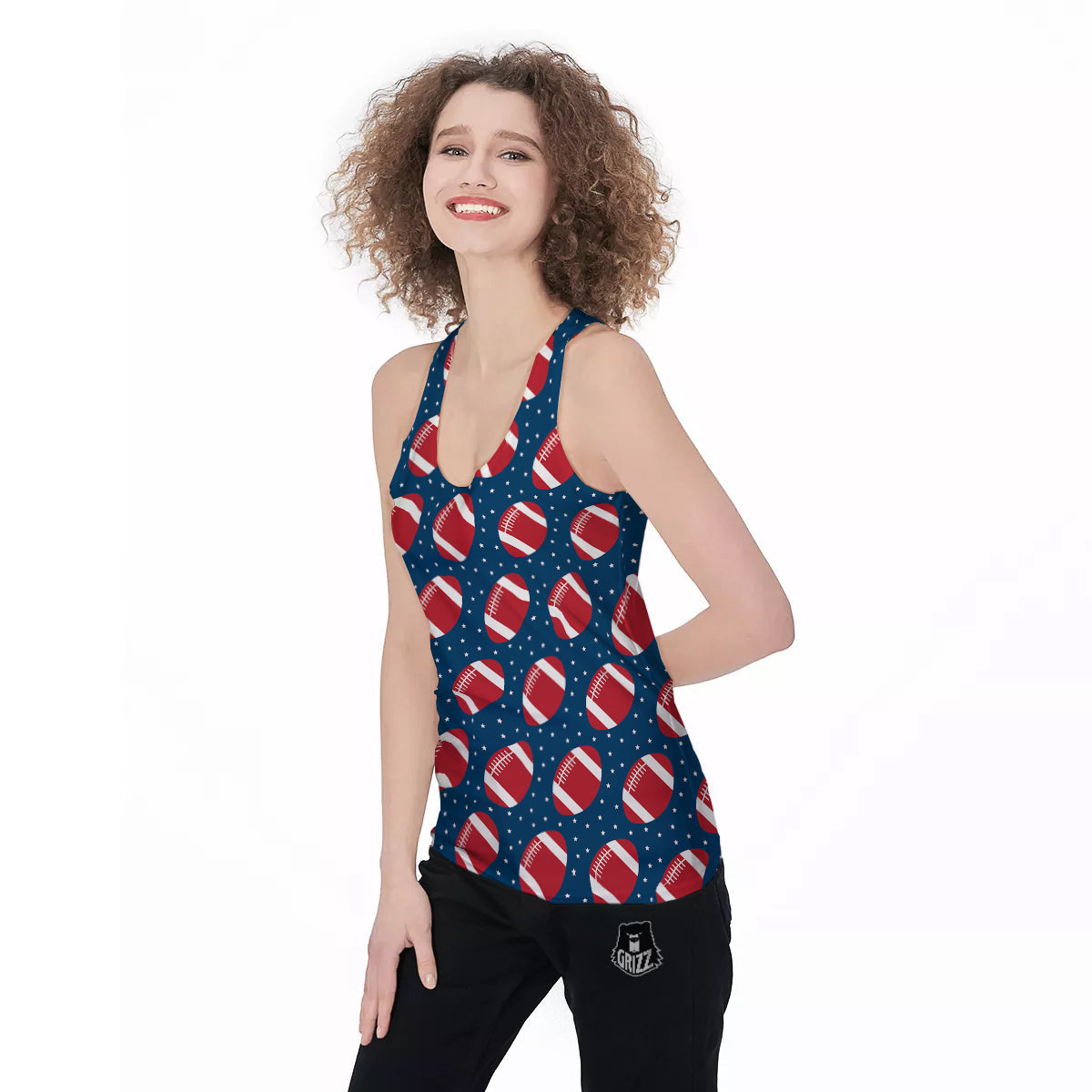 American Football Ball Print Pattern Women's Racerback Tank Top-grizzshop